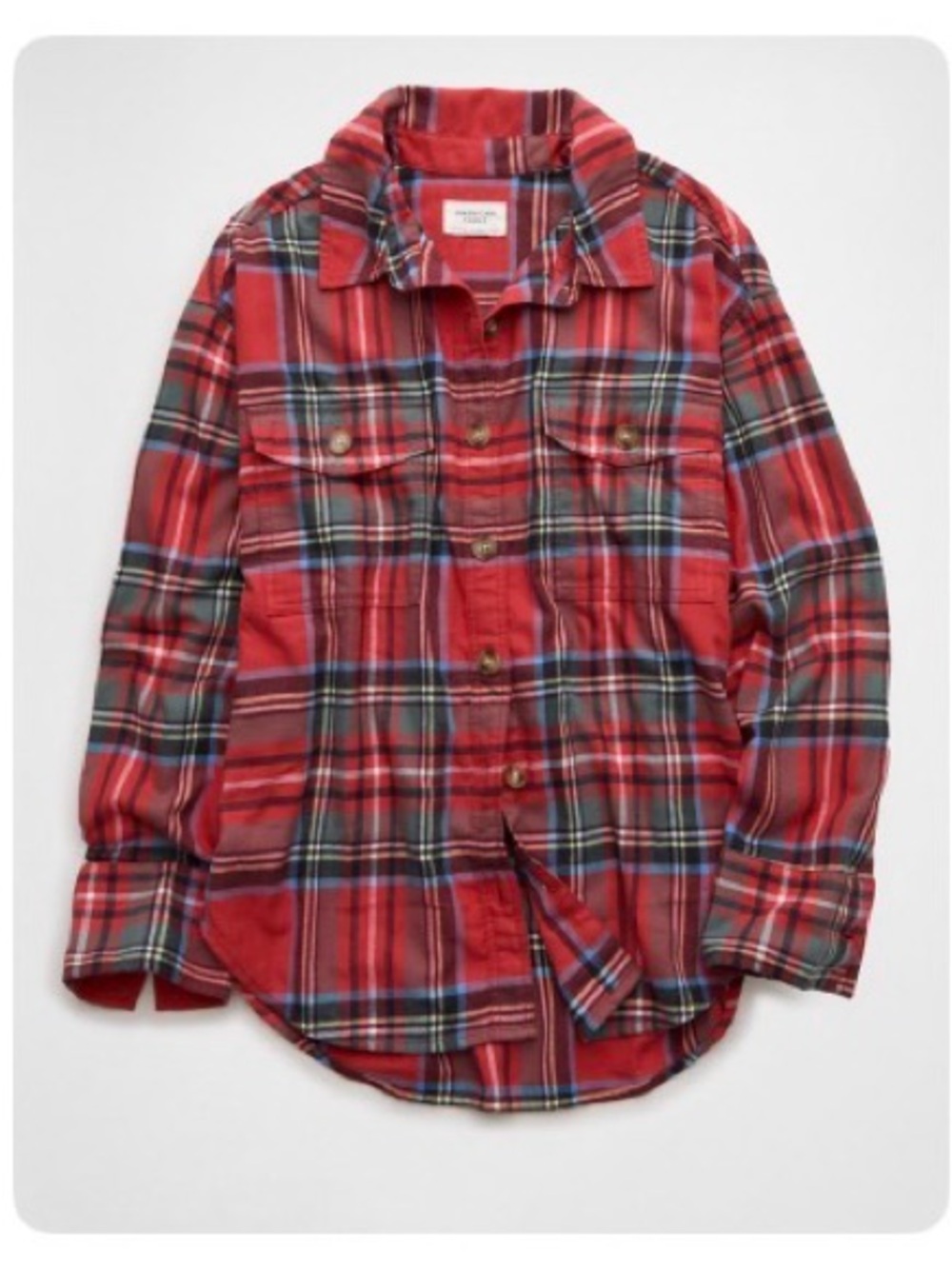 AE Oversized Red Plaid Button-Up Shirt - Casual Women’s